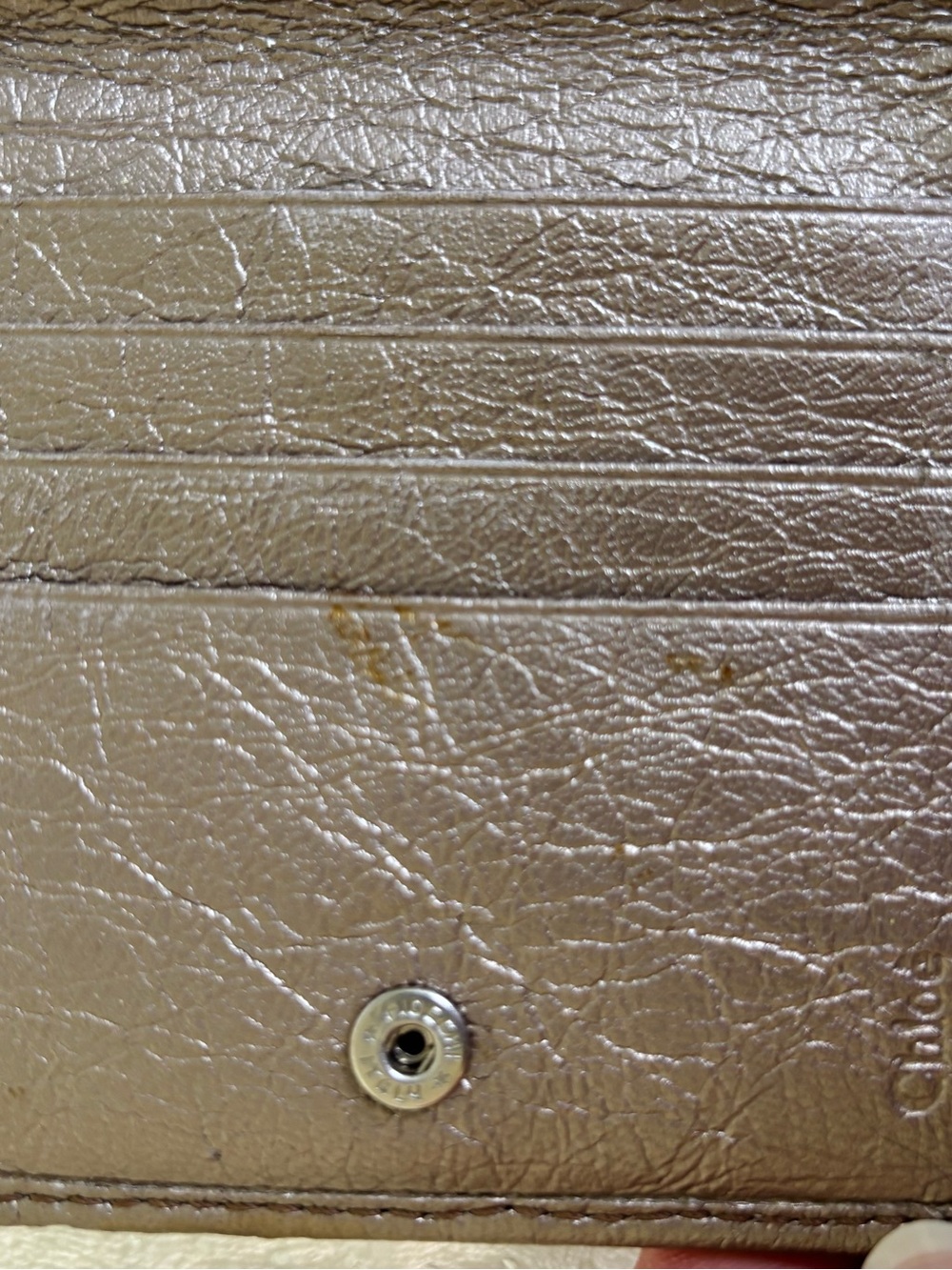 Chloé Square Leather Wristlet in Shimmery Taupe with Champagne/Gold Logo - Picture 9 of 9